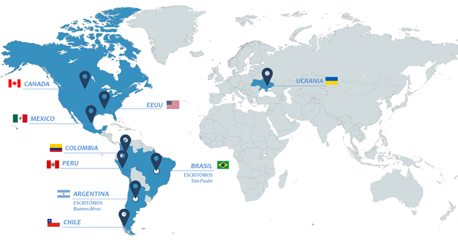 Mapa de países onde a ENEF realizou trabalhos.